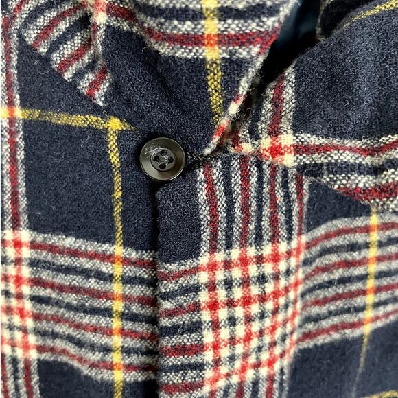Vintage Pendleton 70s Wool Plaid Board Shirt Loop Collar Red Blue Size Large - Picture 2 of 13
